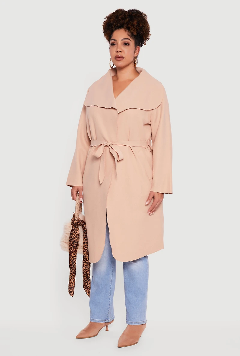 Plus Long Sleeve Tie Waist Belted Trench Coat