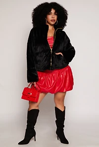 Plus Zip Front Faux Fur Jacket