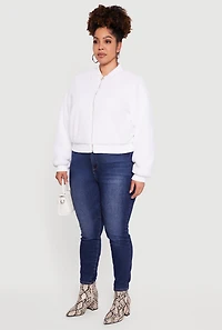 Plus Zip Front Faux Fur Bomber Jacket