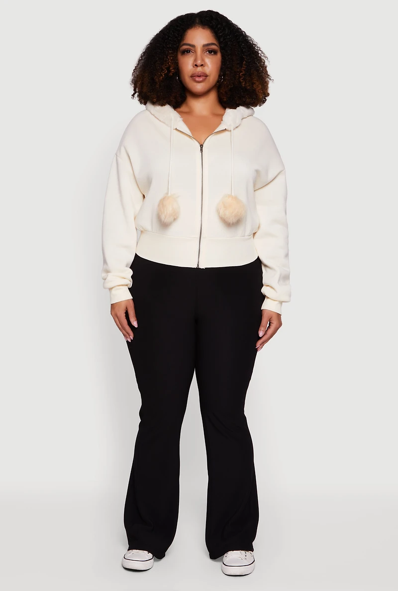 Plus Pom Drawstring Zip Front Hoodie
