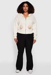 Plus Pom Drawstring Zip Front Hoodie