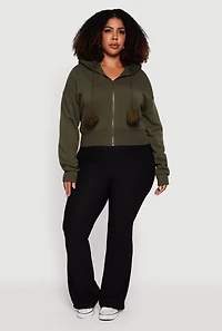 Plus Pom Drawstring Zip Front Hoodie