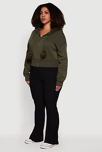Plus Pom Drawstring Zip Front Hoodie