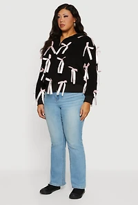 Plus Sherpa Hooded Zip Front Bow Jacket