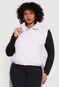 Plus Faux Leather Snap Button Zip Front Puffer Vest