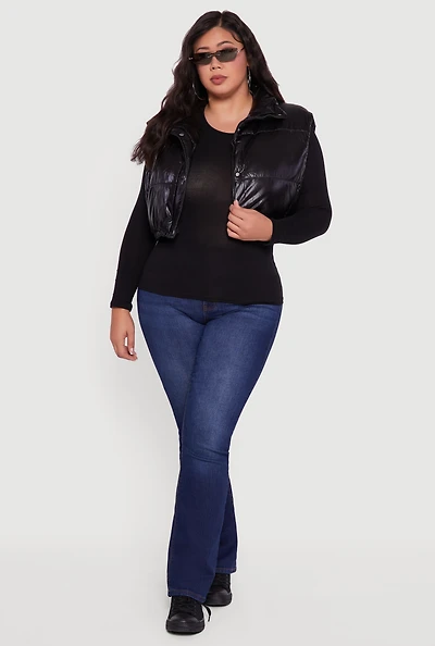 Womens Plus Metallic Cropped Puffer Vest,