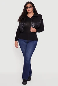 Womens Plus Metallic Cropped Puffer Vest,