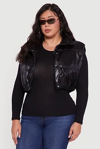 Womens Plus Metallic Cropped Puffer Vest,