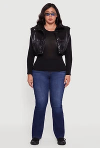 Womens Plus Metallic Cropped Puffer Vest,