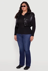 Womens Plus Metallic Cropped Puffer Vest,