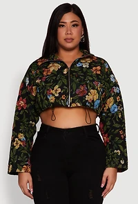 Womens Plus Size Daisy Patterned Jacquard Cropped Jacket, Multi, Size 2X