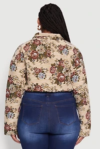 Womens Plus Daisy Patterned Jacquard Cropped Jacket, Multi,