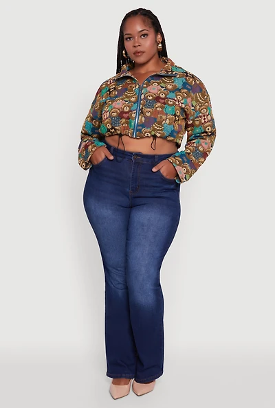 Womens Plus Size Daisy Patterned Jacquard Cropped Jacket, Multi, Size 1X