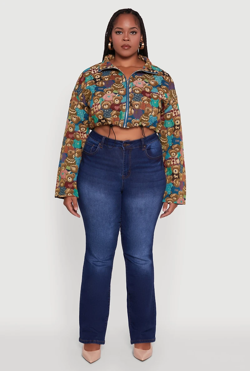 Womens Plus Size Daisy Patterned Jacquard Cropped Jacket, Multi, Size 1X