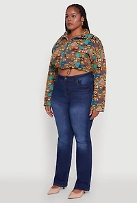 Womens Plus Size Daisy Patterned Jacquard Cropped Jacket, Multi, Size 1X