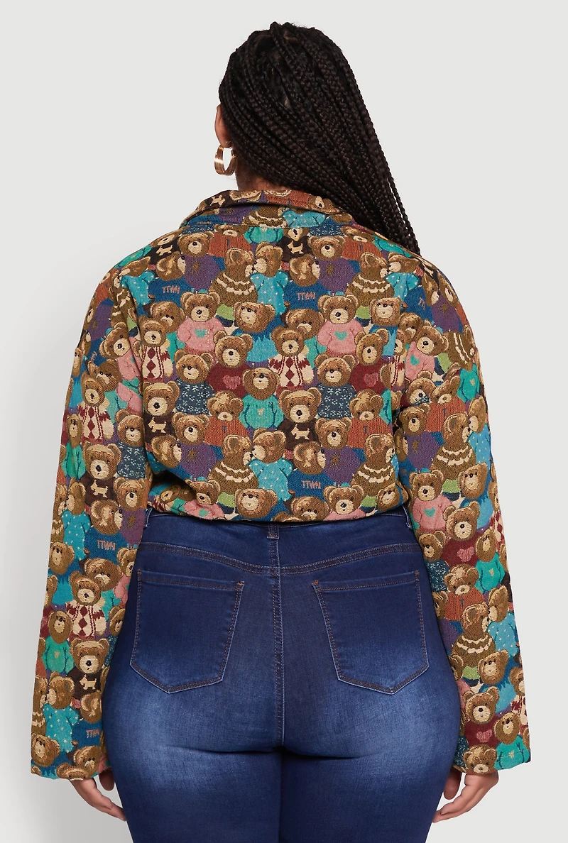 Womens Plus Size Daisy Patterned Jacquard Cropped Jacket, Multi, Size 1X