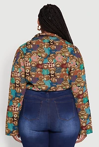 Womens Plus Size Daisy Patterned Jacquard Cropped Jacket, Multi, Size 1X