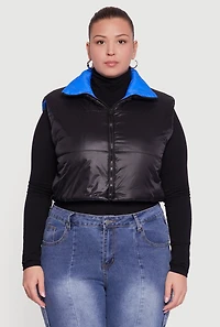 Womens Plus Color Blocked Drawstring Hem Puffer Vest,