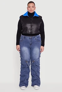 Womens Plus Color Blocked Drawstring Hem Puffer Vest,