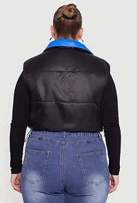 Womens Plus Color Blocked Drawstring Hem Puffer Vest,