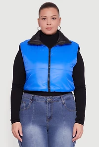 Womens Plus Color Blocked Drawstring Hem Puffer Vest,