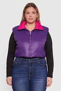 Plus Color Blocked Drawstring Hem Puffer Vest