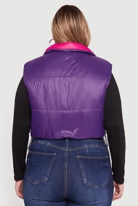 Plus Color Blocked Drawstring Hem Puffer Vest