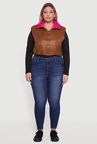 Womens Plus Color Blocked Drawstring Hem Puffer Vest, 3X