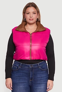 Womens Plus Color Blocked Drawstring Hem Puffer Vest, 3X