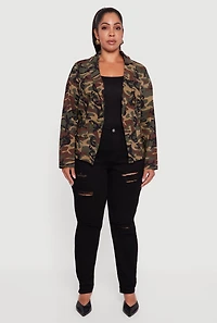 Womens Plus Size Camouflage Blazer, Green, Size 1X
