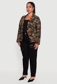 Womens Plus Size Camouflage Blazer, Green, Size 1X