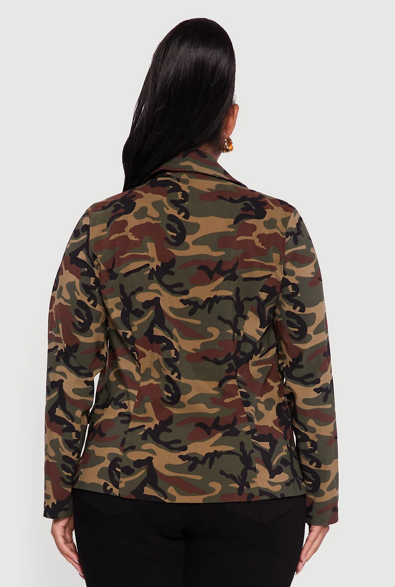 Womens Plus Size Camouflage Blazer, Green, Size 1X