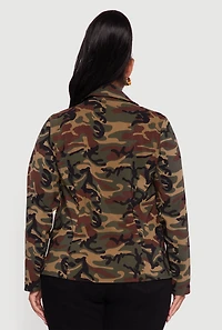 Womens Plus Size Camouflage Blazer, Green, Size 1X