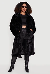 Plus Solid Faux Fur Coat