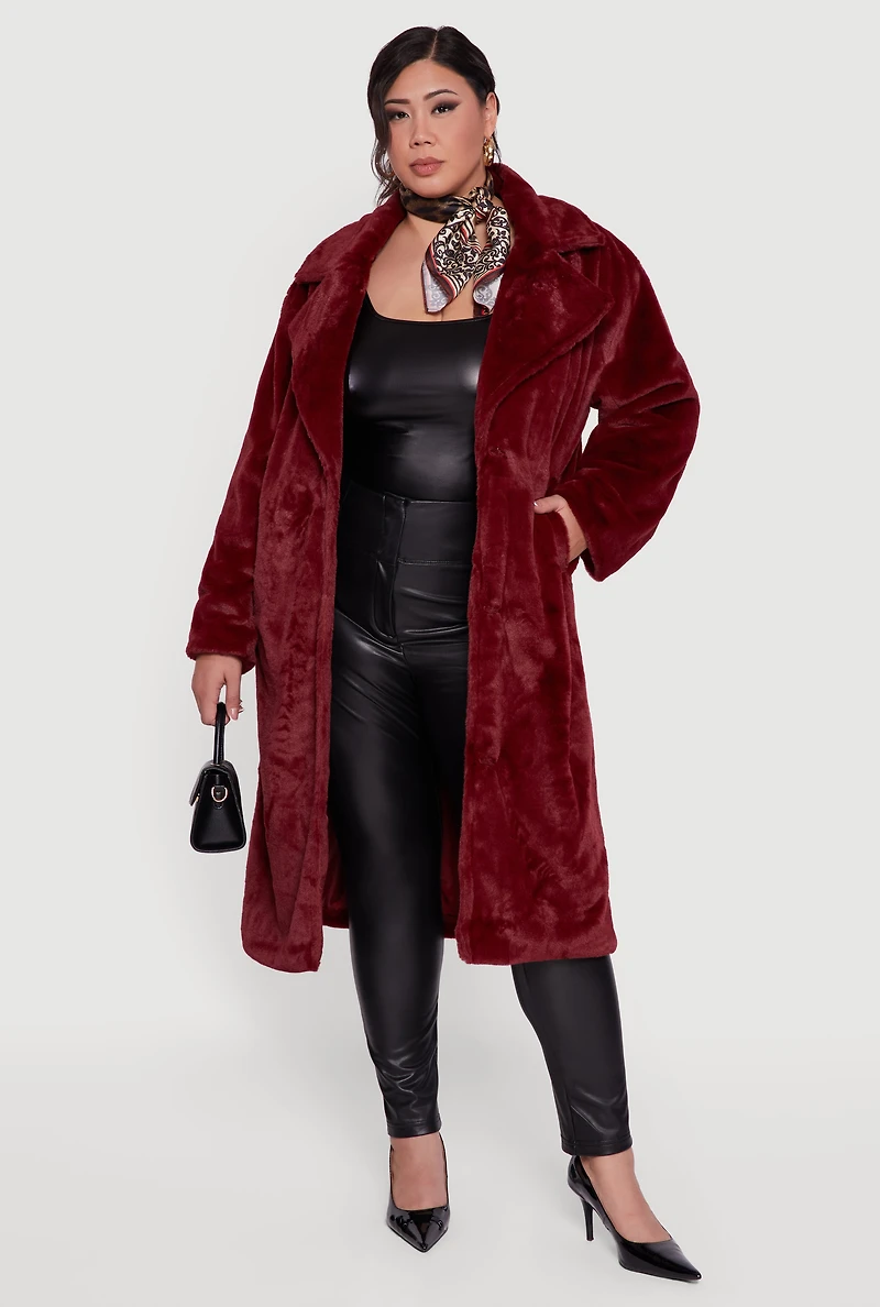 Plus Solid Faux Fur Coat