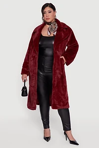 Plus Solid Faux Fur Coat