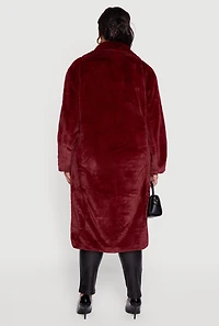 Womens Plus Size Solid Faux Fur Coat, Burgundy, Size 2X