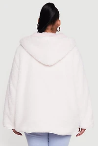 Womens Plus Size Reversible Hooded Open Front Sherpa Jacket, Pink, Size 1X