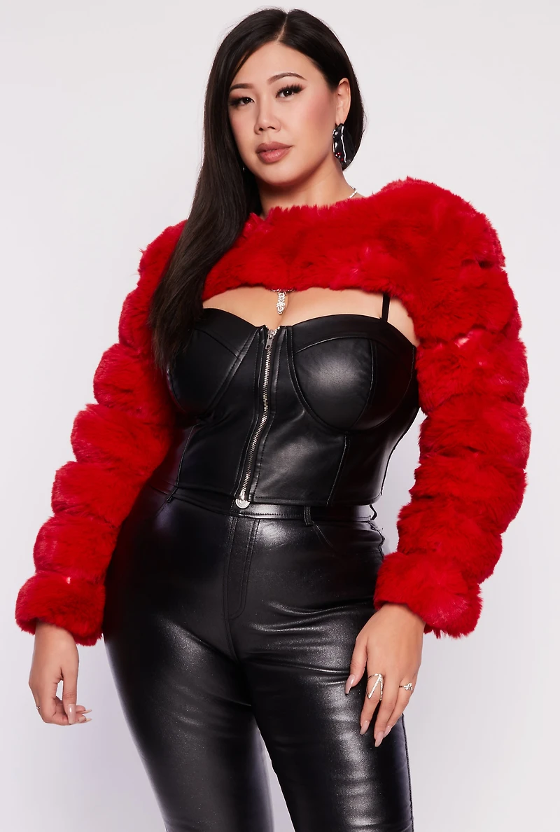 Plus Faux Fur Pullover Bolero Jacket