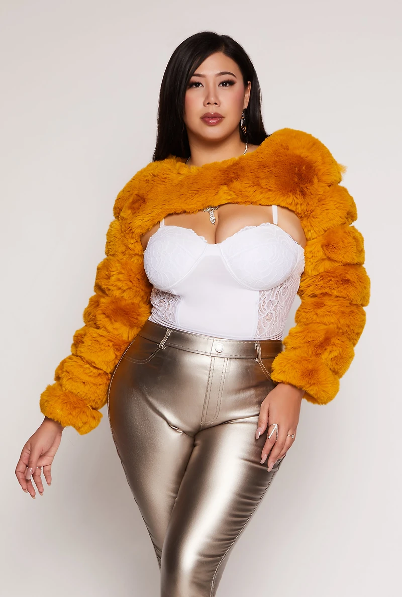 Plus Faux Fur Pullover Bolero Jacket