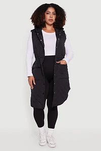 Womens Plus Almost Famous Quilted Hooded Long Puffer Vest,