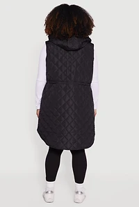Womens Plus Almost Famous Quilted Hooded Long Puffer Vest,