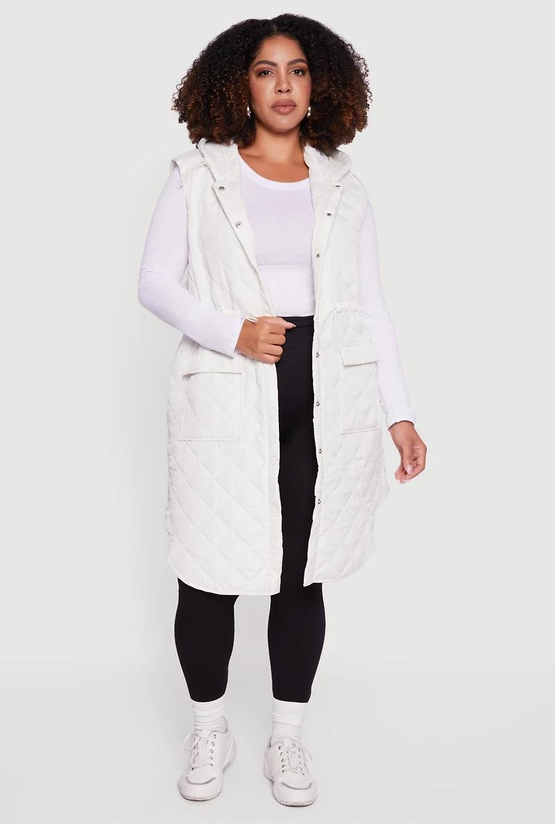 Plus Almost Famous Quilted Hooded Long Puffer Vest