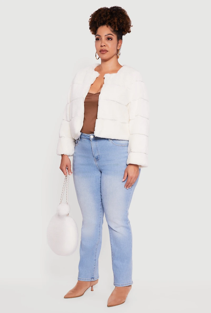 Womens Plus Size Almost Famous Faux Fur Jacket, White, Size 2X