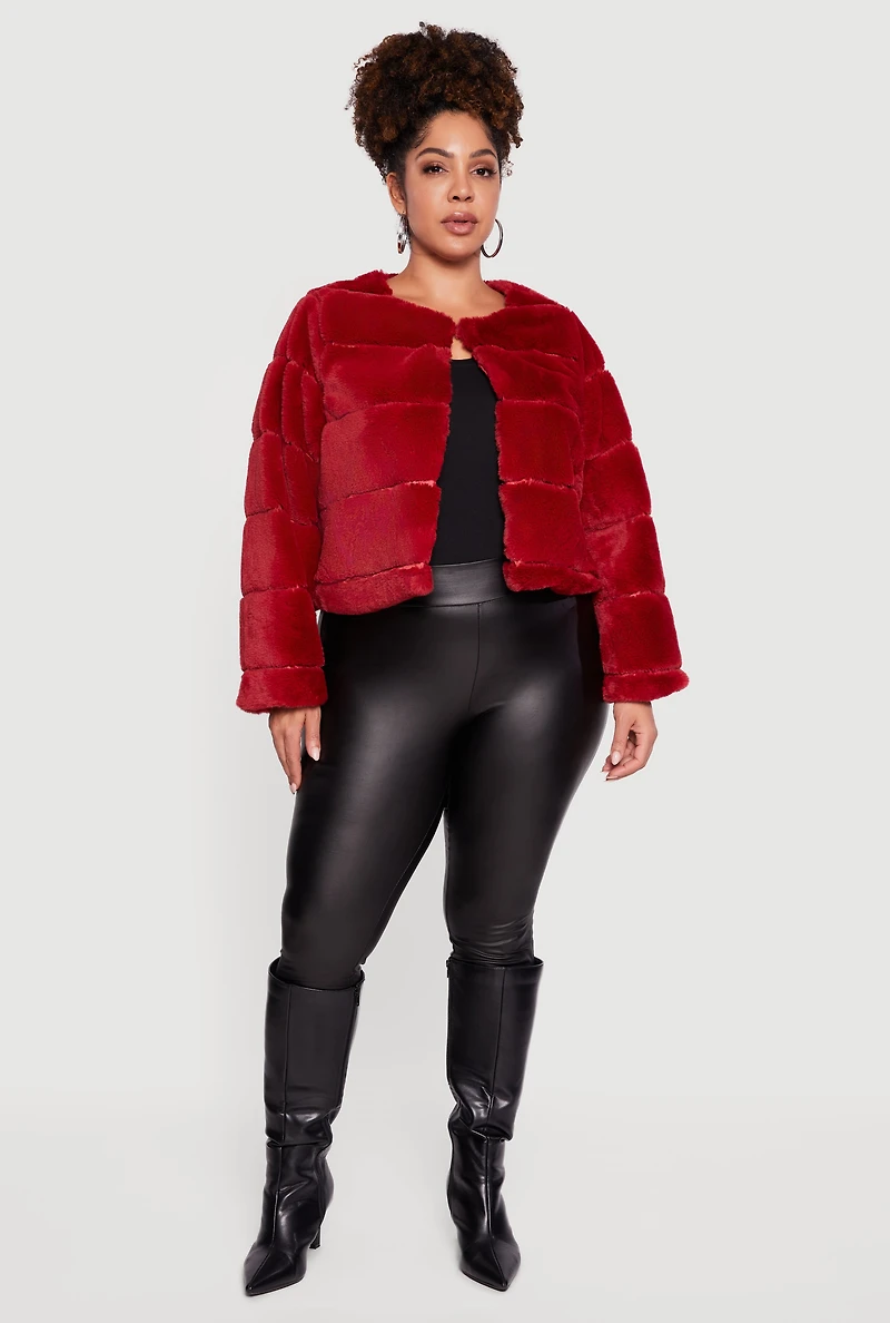 Womens Plus Size Almost Famous Faux Fur Jacket, Red, Size 3X