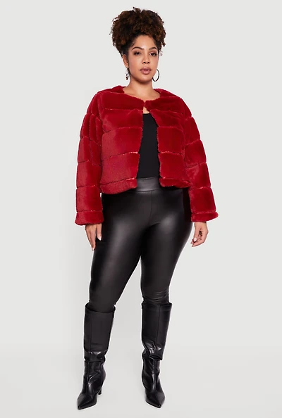 Womens Plus Size Almost Famous Faux Fur Jacket, Red, Size 3X