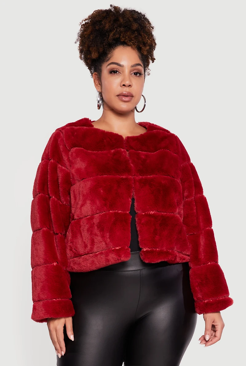 Womens Plus Size Almost Famous Faux Fur Jacket, Red, Size 3X