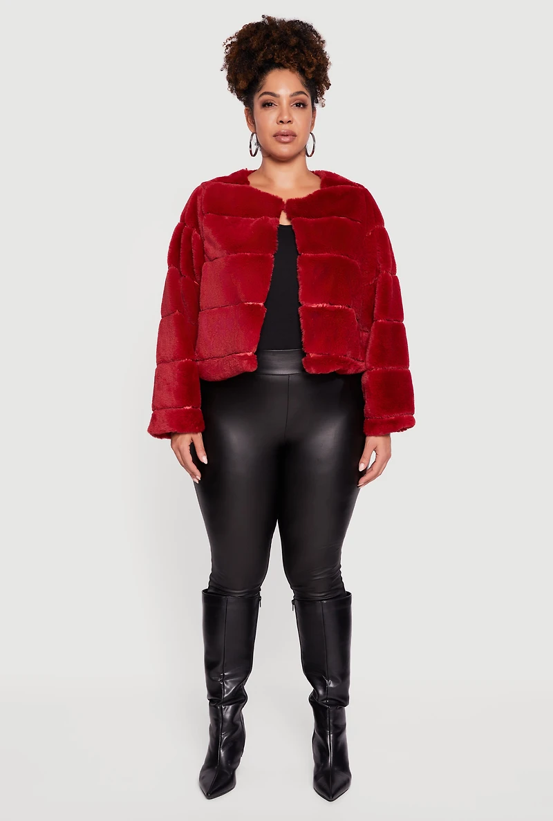Womens Plus Size Almost Famous Faux Fur Jacket, Red, Size 3X