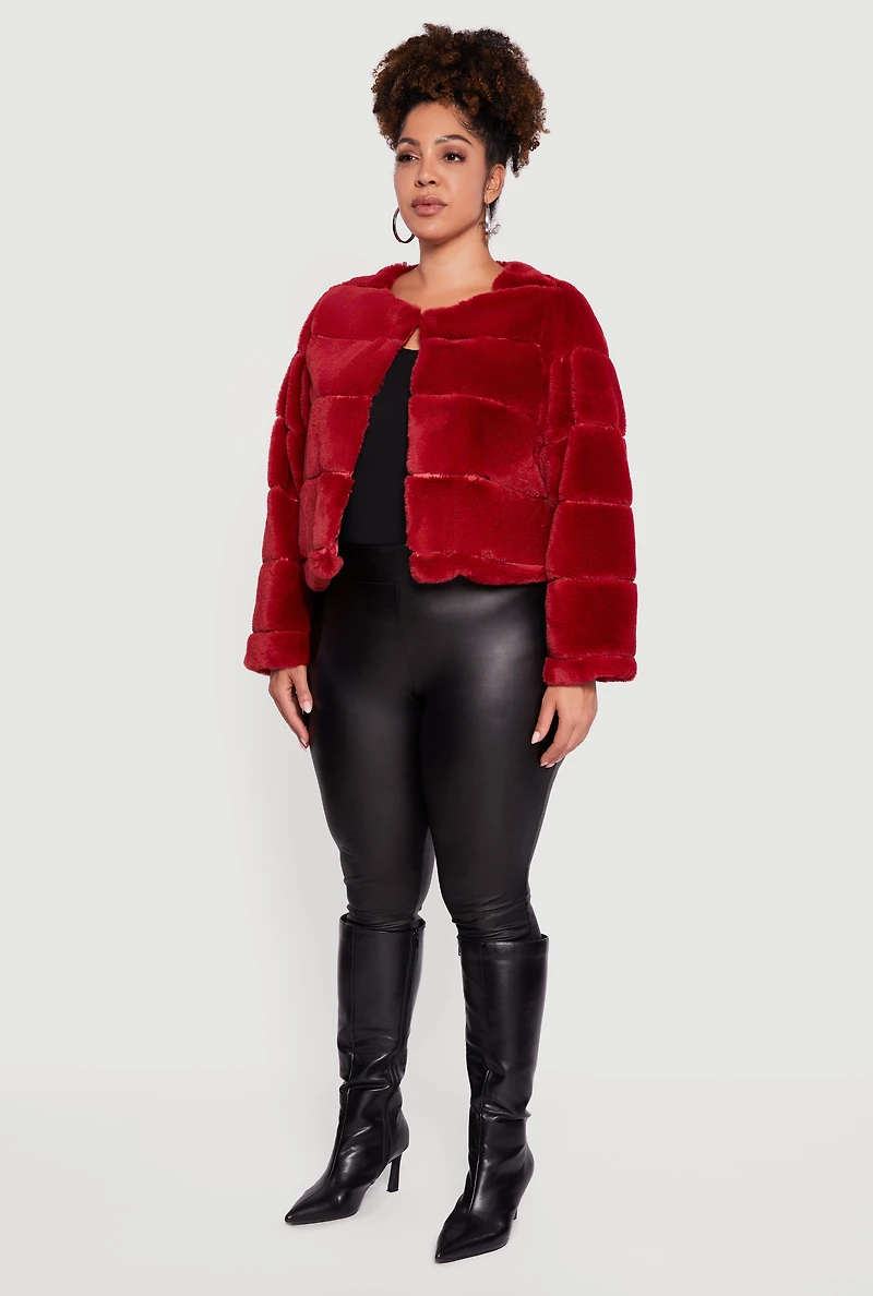 Womens Plus Size Almost Famous Faux Fur Jacket, Red, Size 3X