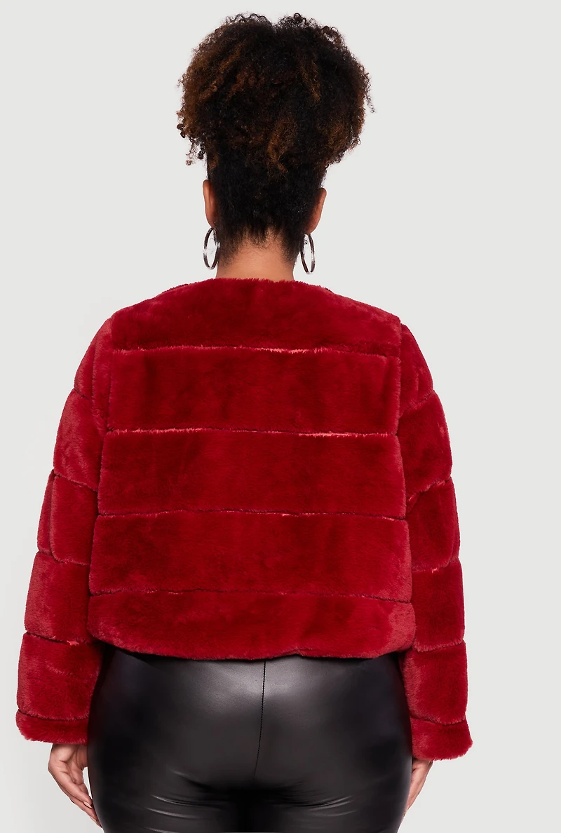 Womens Plus Size Almost Famous Faux Fur Jacket, Red, Size 3X